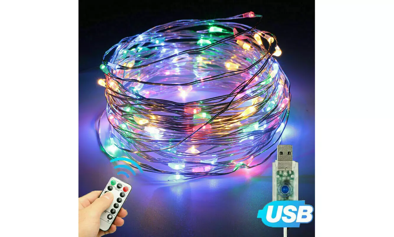 USB 2 Pack 100 White LED 8 Modes String Christmas Fairy Lights 
