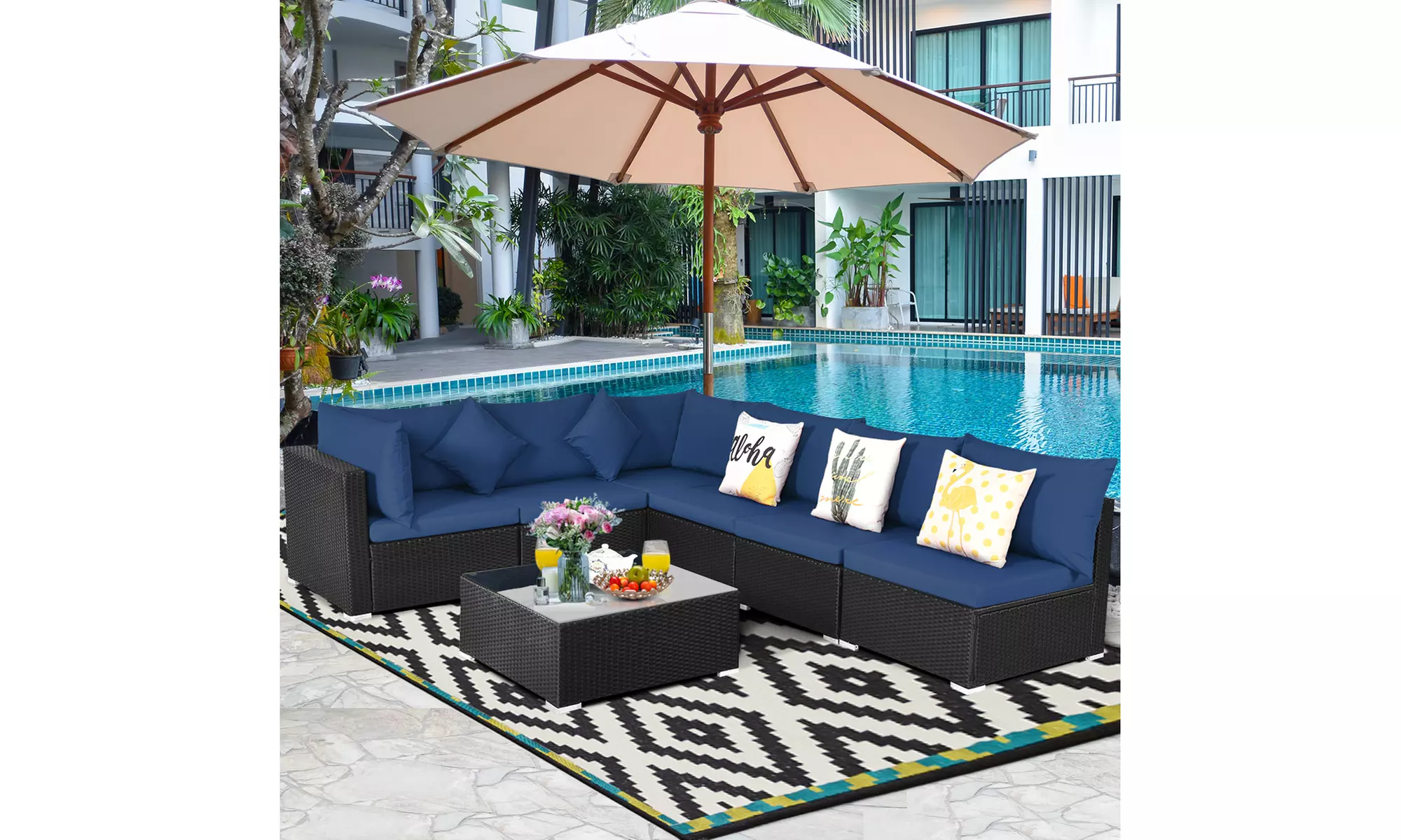 Costway 7PCS Patio Rattan Sofa Set Sectional Conversation Furniture Set Garden