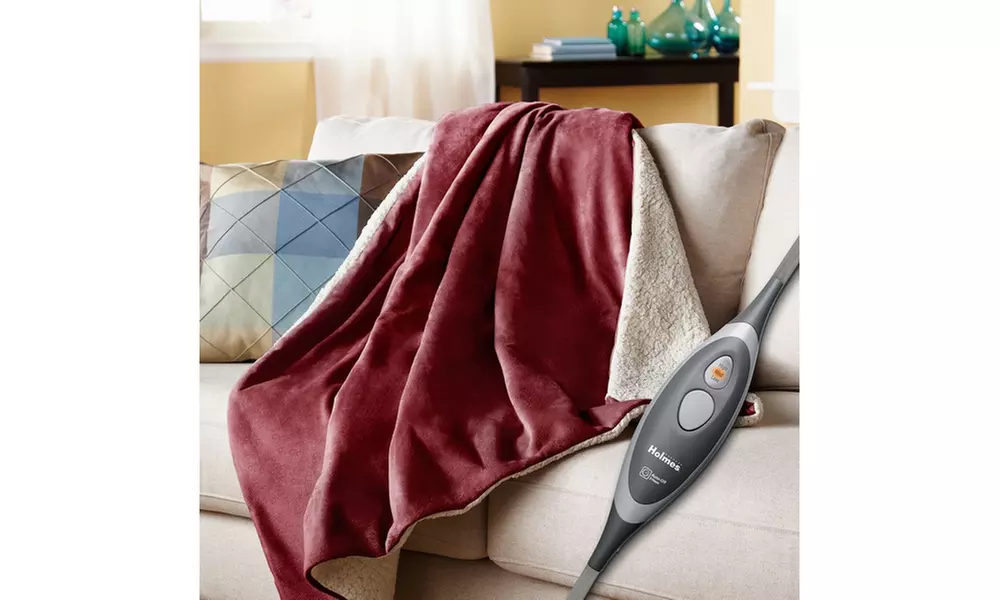 Holmes Sunbeam Oversized Velvet Sherpa Heated Electric Throw Blanket Garnet Red - Primary Image