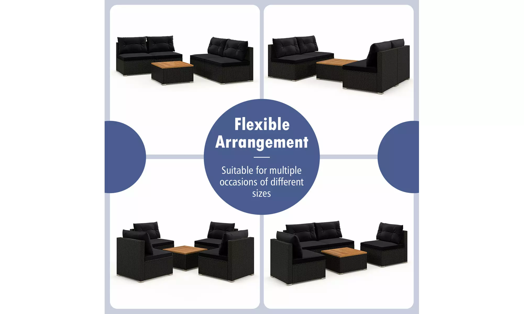 5 Piece Patio Rattan Furniture Set Acacia Wood Table Top Sofa Cushion Deck