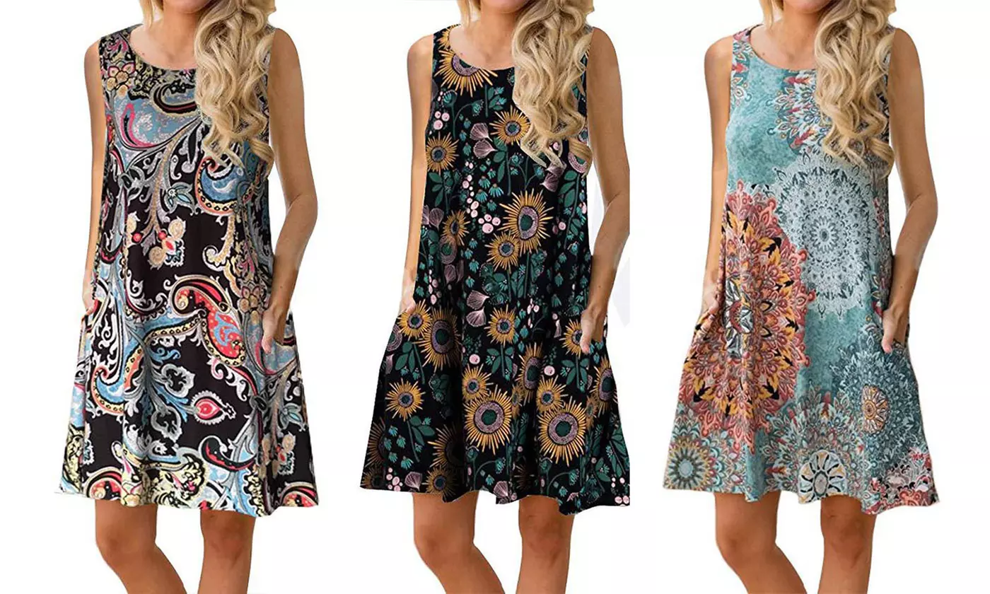 Women's Summer Sleeveless Casual Swing Simple T-Shirt Loose Dresses - Primary Image