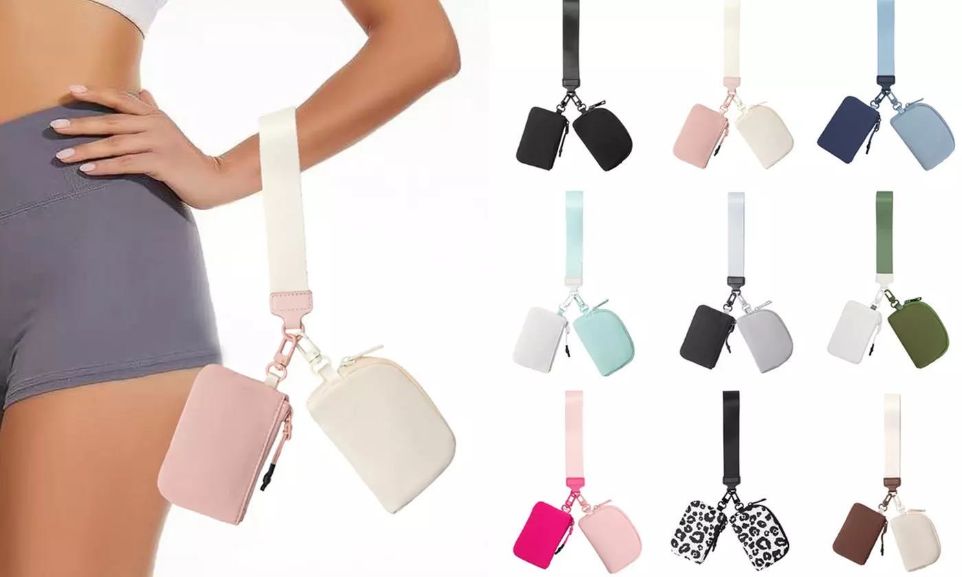 Mini Zip Around Dual Pouch Coin Purse Keychain Wristlet - Primary Image