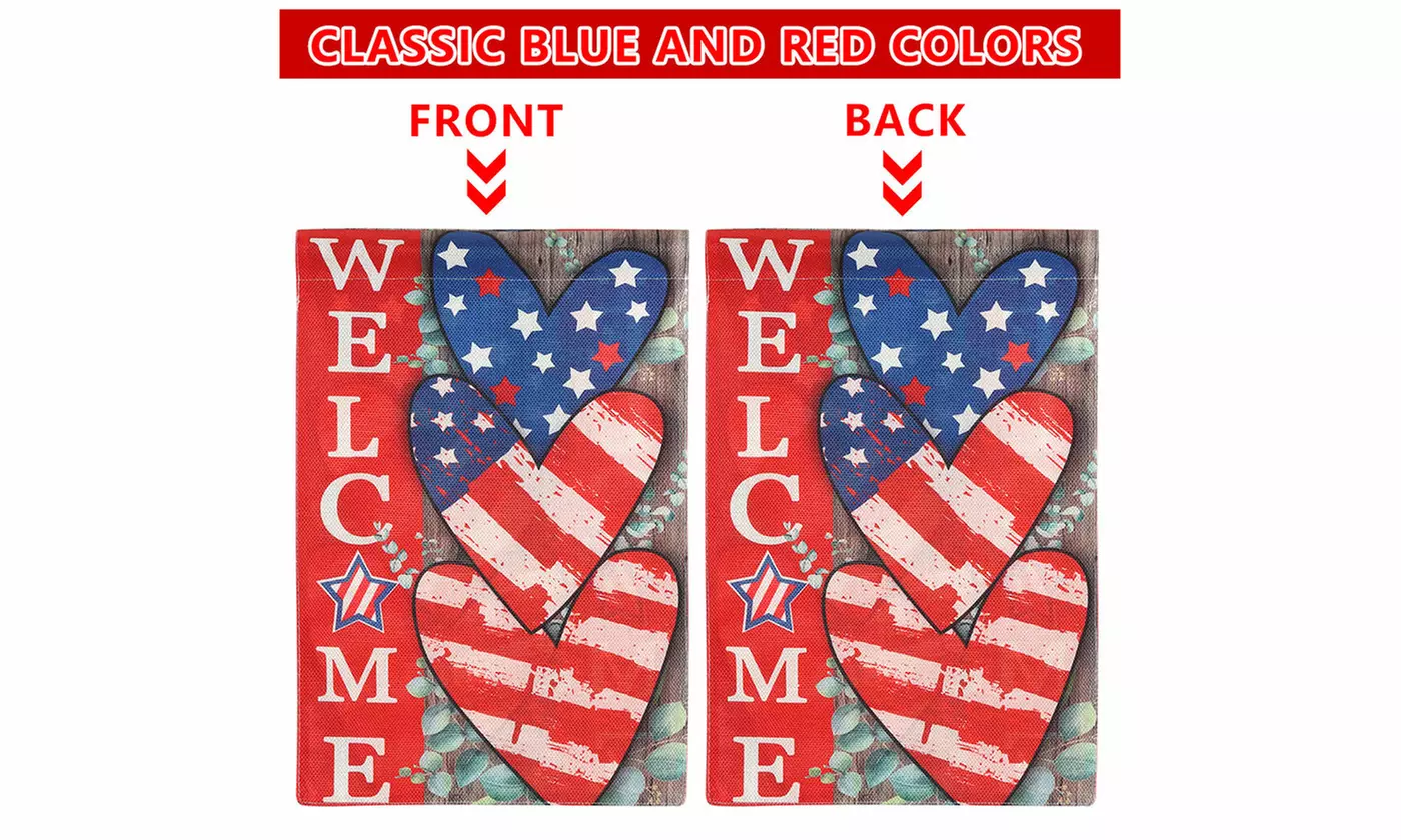4th of July Patriotic Welcome Garden Flag 12x18 Inch Double Sided USA Flag