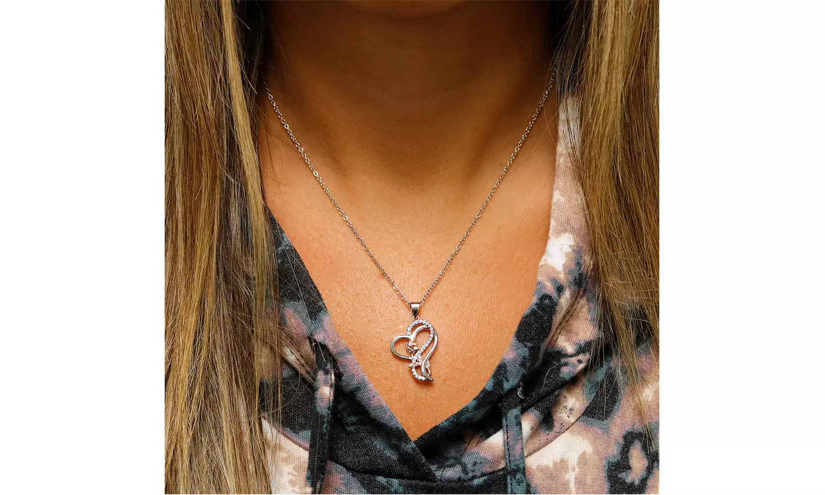Mothers Day Special Crystal Heart Flower Necklace Made W/Crystals From Swarovski - Second Medium