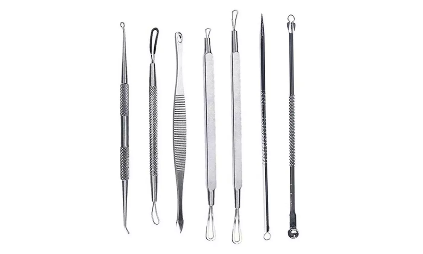 7Pcs Blackhead Extractor Remover Tool Set Face Facial Acne Cleaner Kit