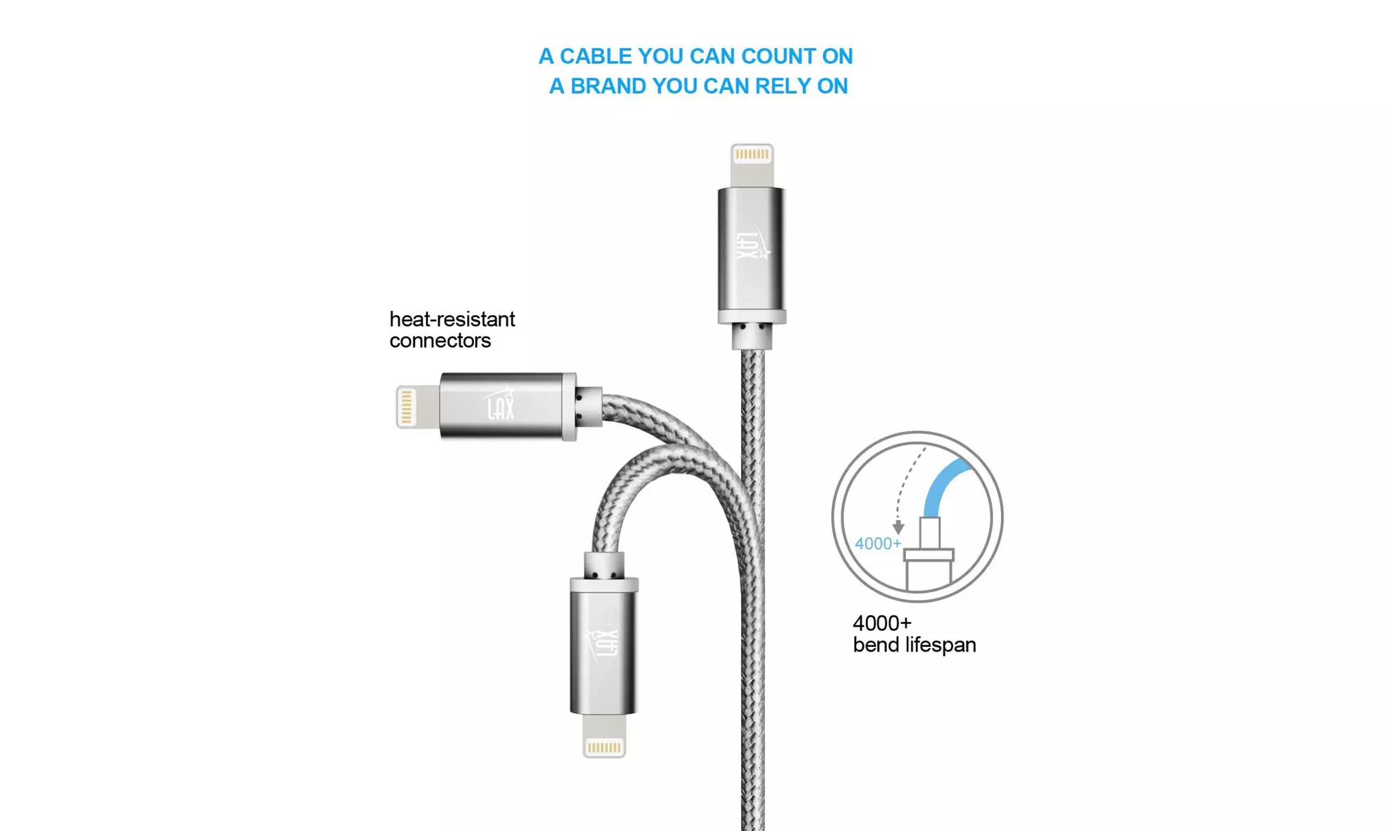 LAX Apple Certified Braided Lightning Cable for Apple Devices - Primary Image