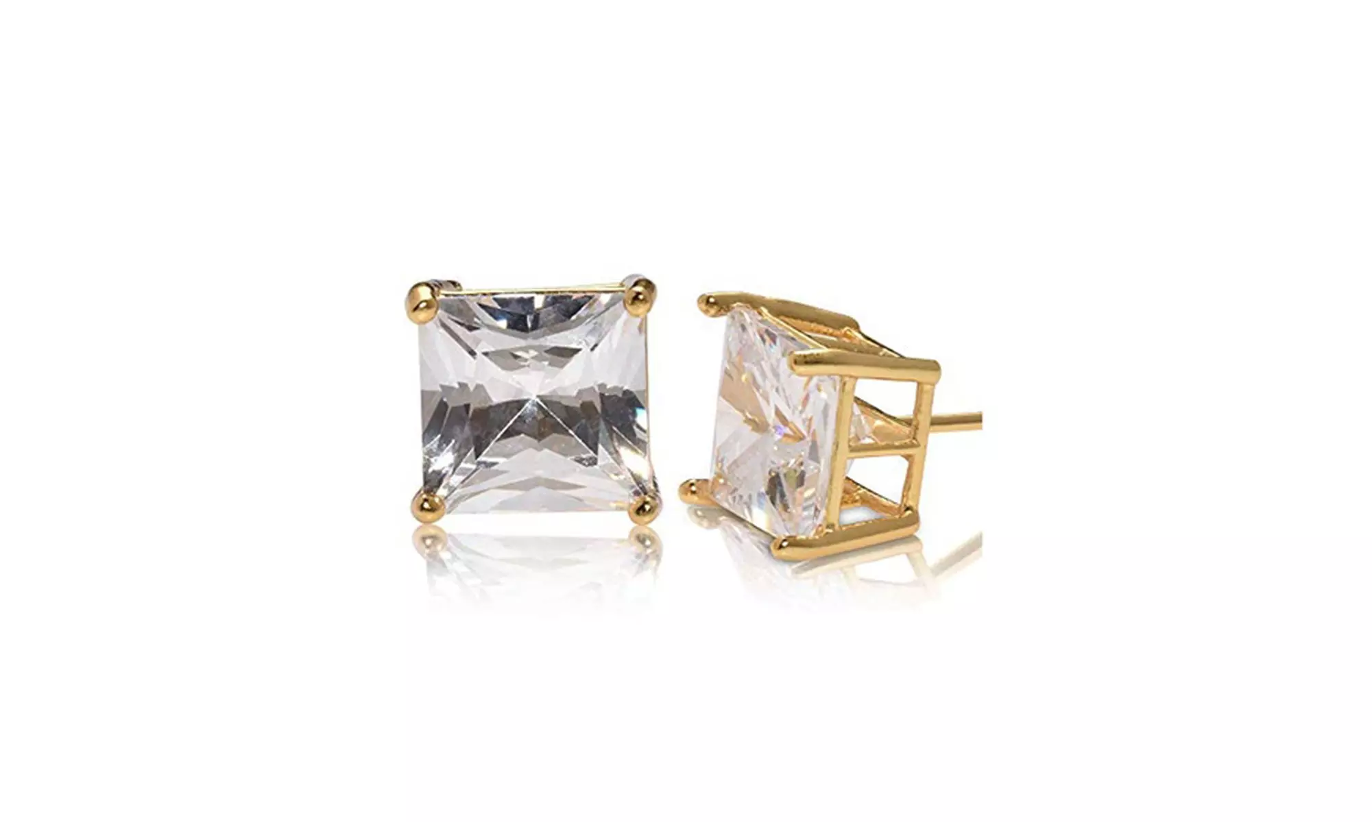 Paris Jewelry Yellow Gold Plated Princess 11mm Cubic Zirconia Stud Earrings - Primary Image