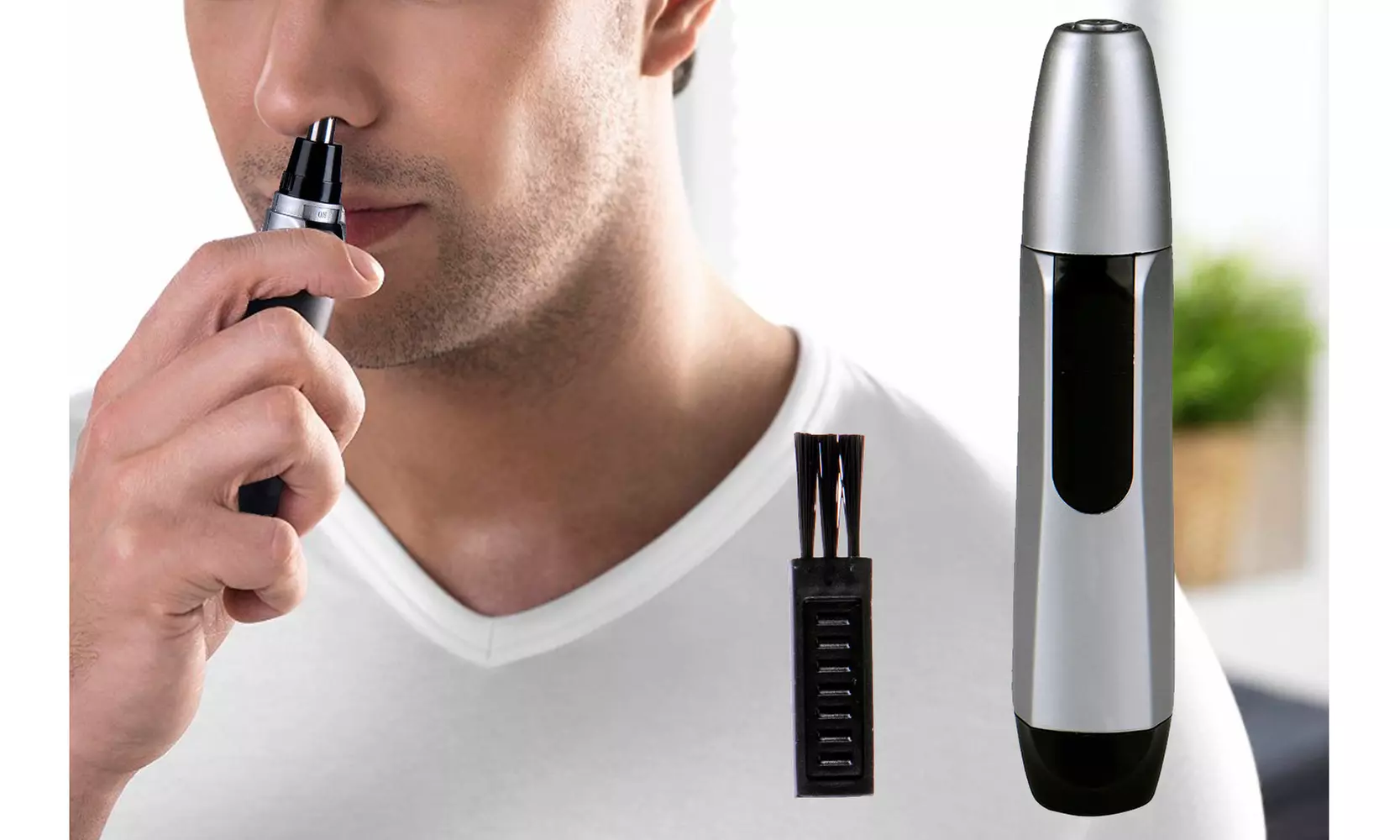 Easy Nose and Ear Hair Trimmer with Cleaning Brush Non Slip Grip Haircut - Primary Image