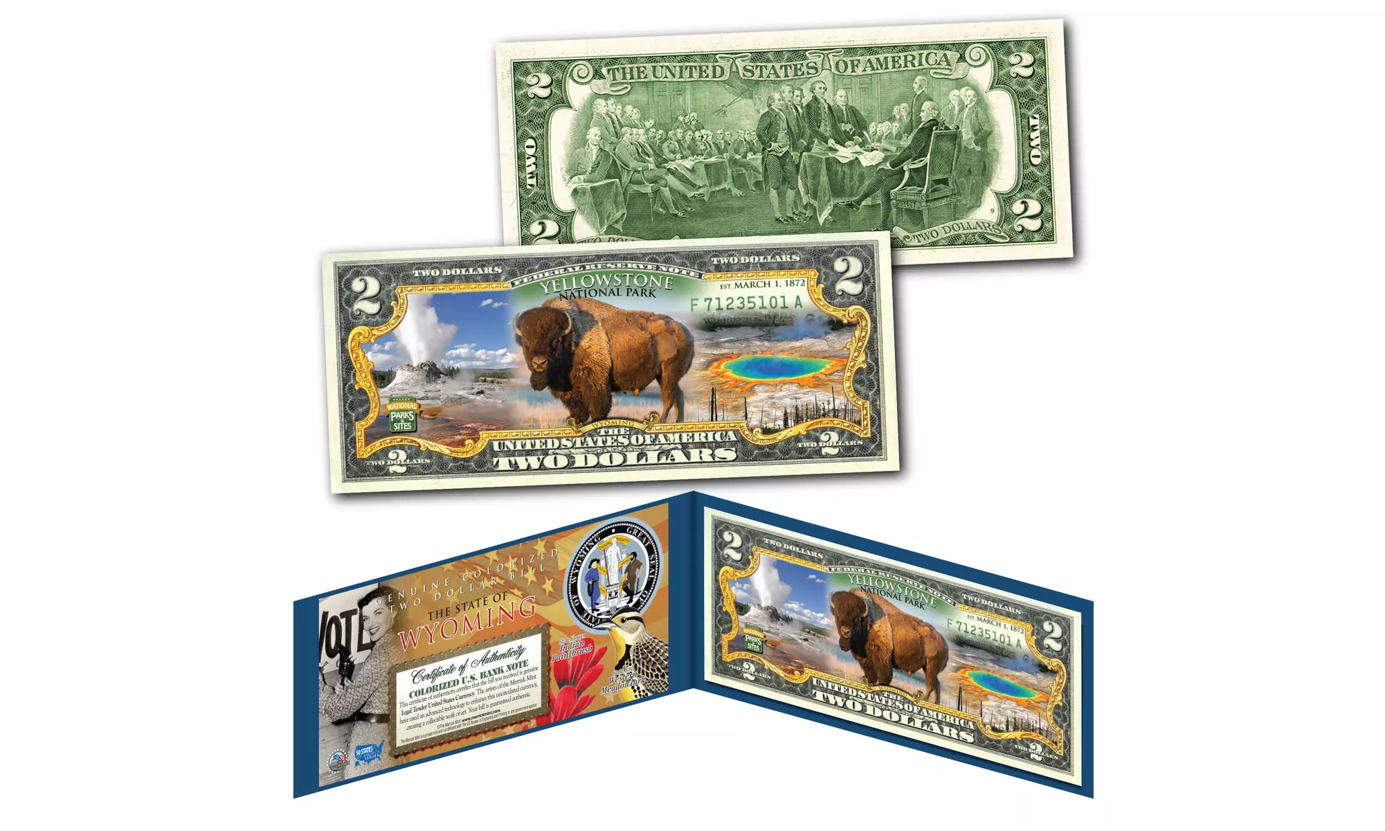 National Parks 2.00 Dollar Bills "America the Beautiful" (Choose Your Park)
