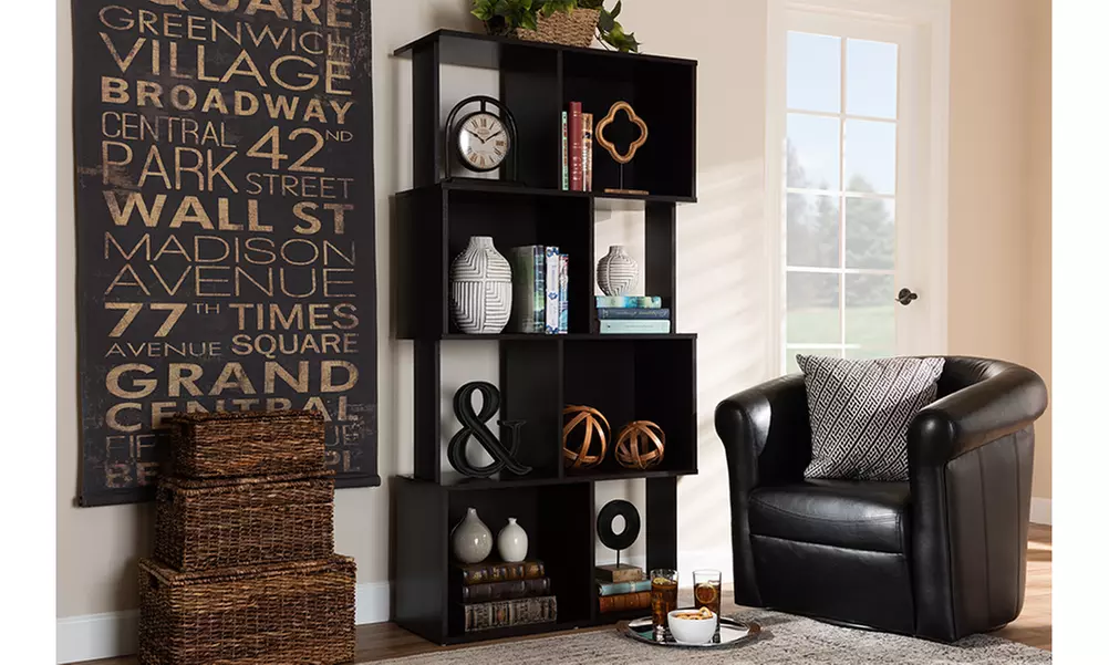 Riva Brown Geometric Wood Bookshelf - Primary Image