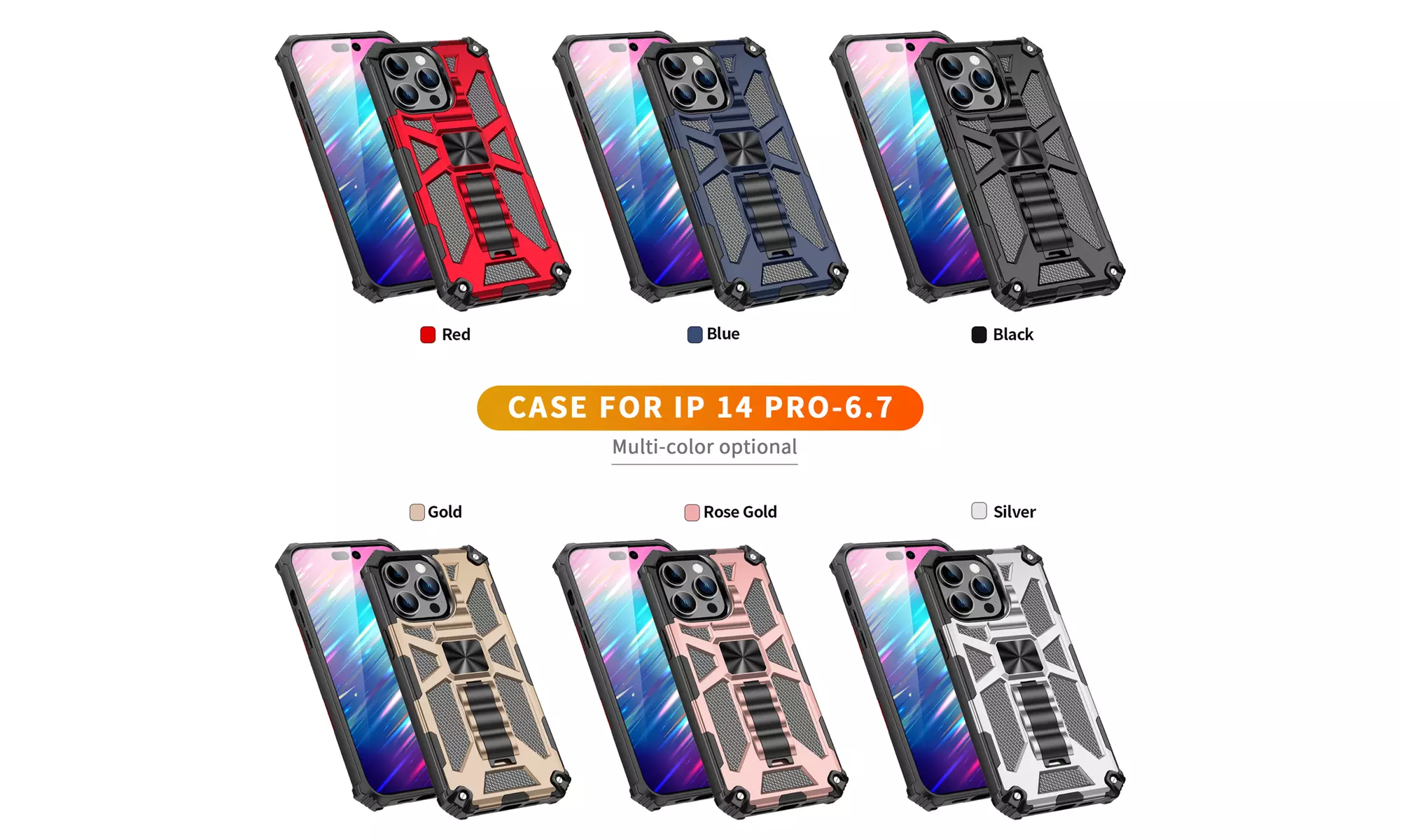 For iPhone 14/iPhone 14 Pro/iPhone 14 Pro Max Shockproof Holder Armor Case Cover - Primary Image