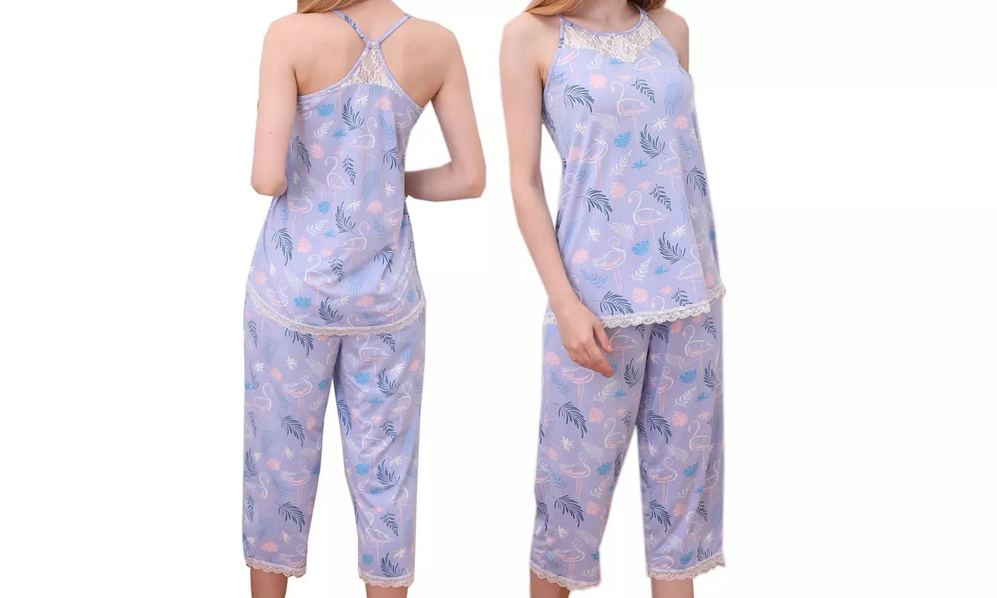 Doublju Women's Sleeveless Racerback Capri Pajama Set (2 Pcs) - Second Medium