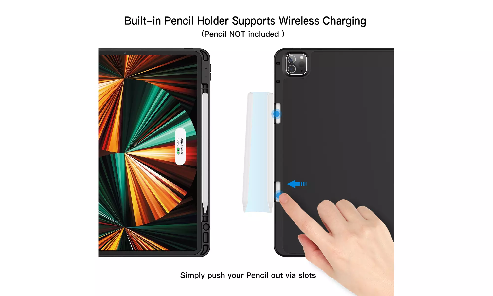 iPad Pro 12.9'' (2022/2021) Case with Pencil Holder, Support 2nd Pencil Charging