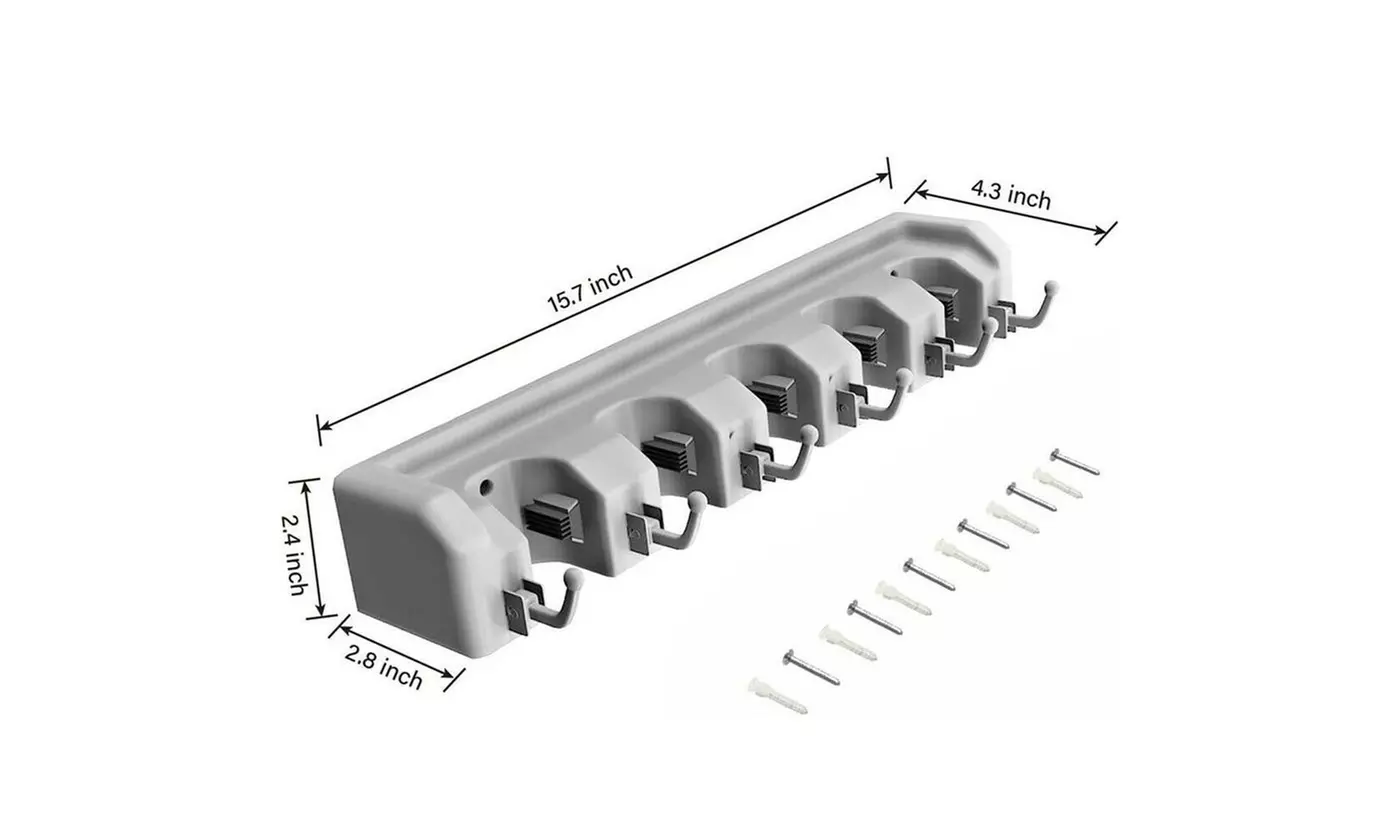 Broom Holder and Garden Tool Garage Organizer 5 Slots 6 Hooks for Rake Mop Wall