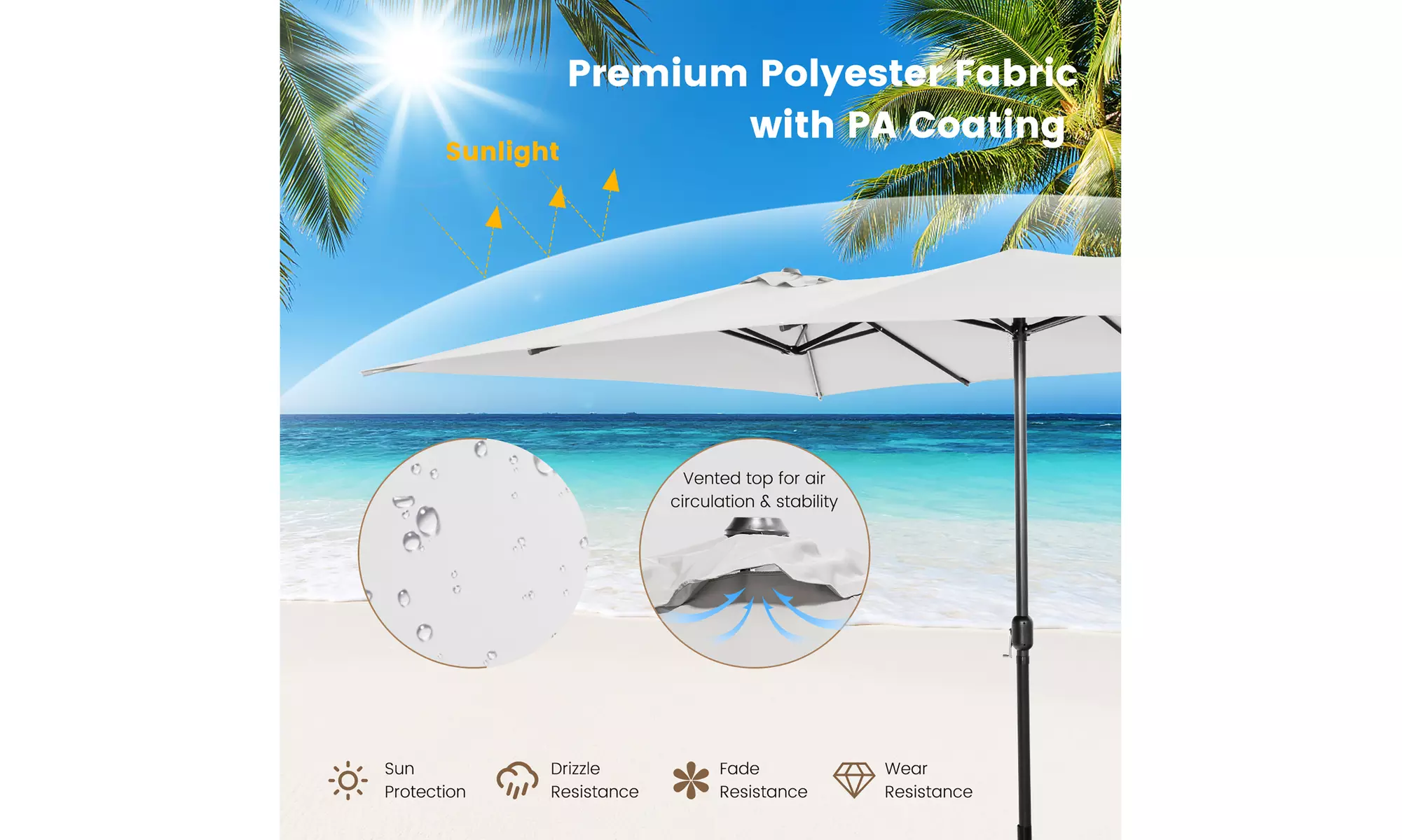 Costway 15FT Double-Sided Patio Market Umbrella Large Crank Handle Vented