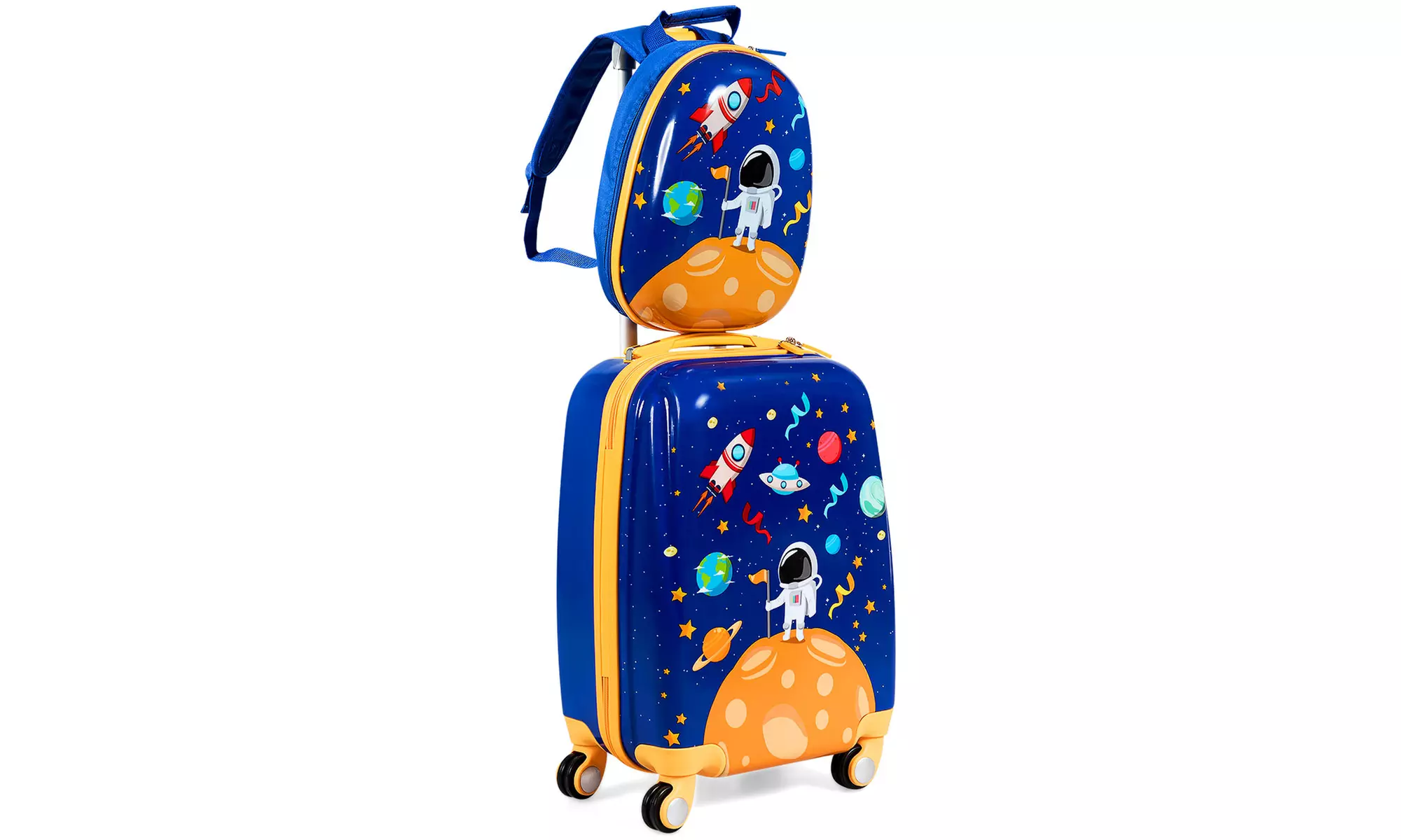 Costway 2PC Kids Luggage Set 18'' Suitcase&12'' Backpack Travel ABS Spaceman