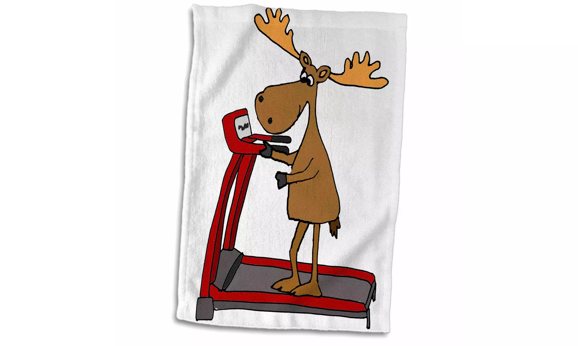 Towel - Funny Cute Moose using Treadmill Exercise Cartoon - 15 by 22-inches - Primary Image