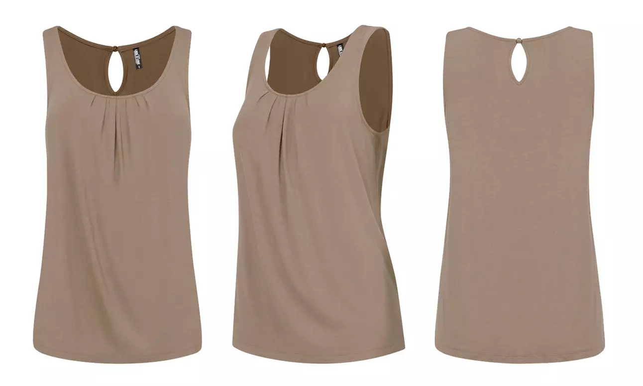 Made By Johnny Women's Pleated Front Scoop Neck Shell Tank Top