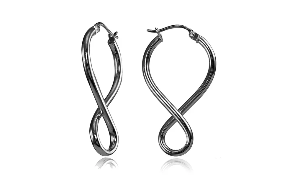 Black Flash Sterling Silver Square Tube Figure 8 Infinity Polished Drop Earrings