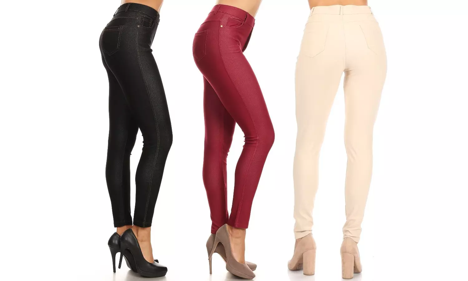 Women's (3-Pack) High-Rise 5-Pocket Skinny Pants Pull On Jeggings S-3XL