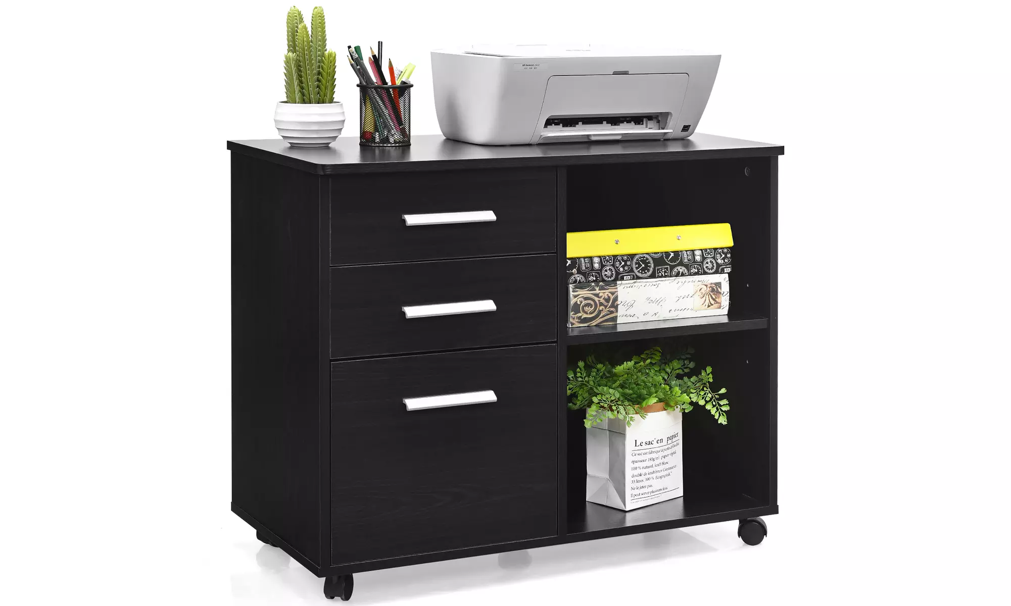 Costway 3-Drawer File Cabinet Mobile Lateral Cabinet Printer Stand - Primary Image