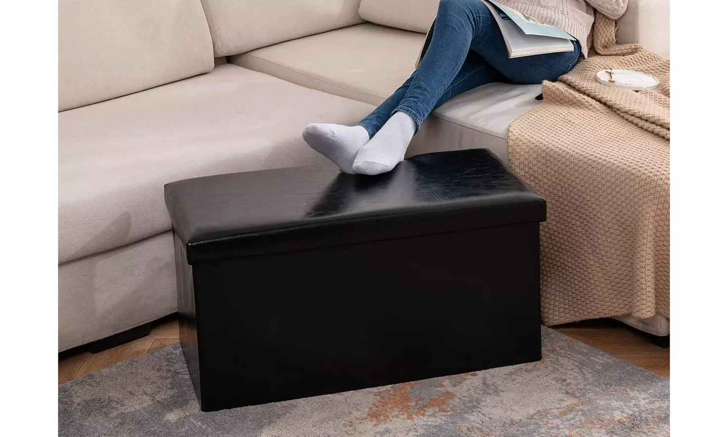 30 inches Folding Storage Ottoman Bench - Primary Image