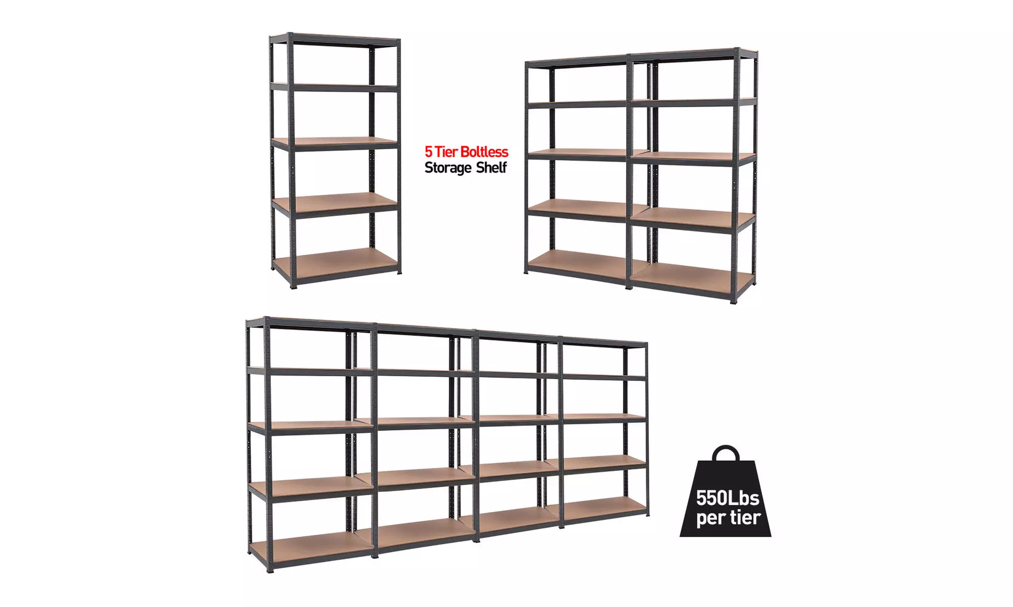 72"x36" Heavy Duty 5 Level Garage Shelf Storage Adjustable Weight Up to 2750Lbs