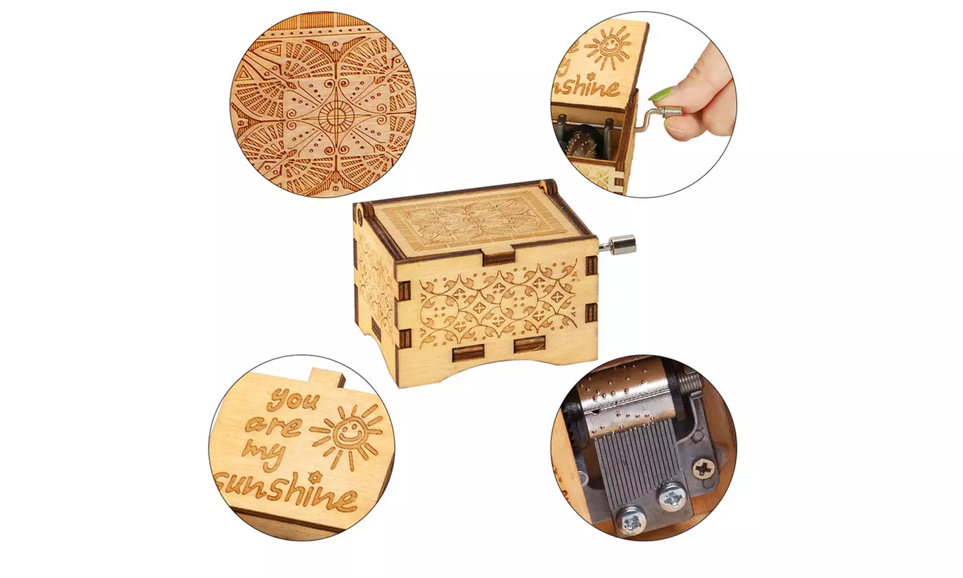 Hand Crank Engraved Music Box You are My Sunshine Vintage Musical Box Gifts