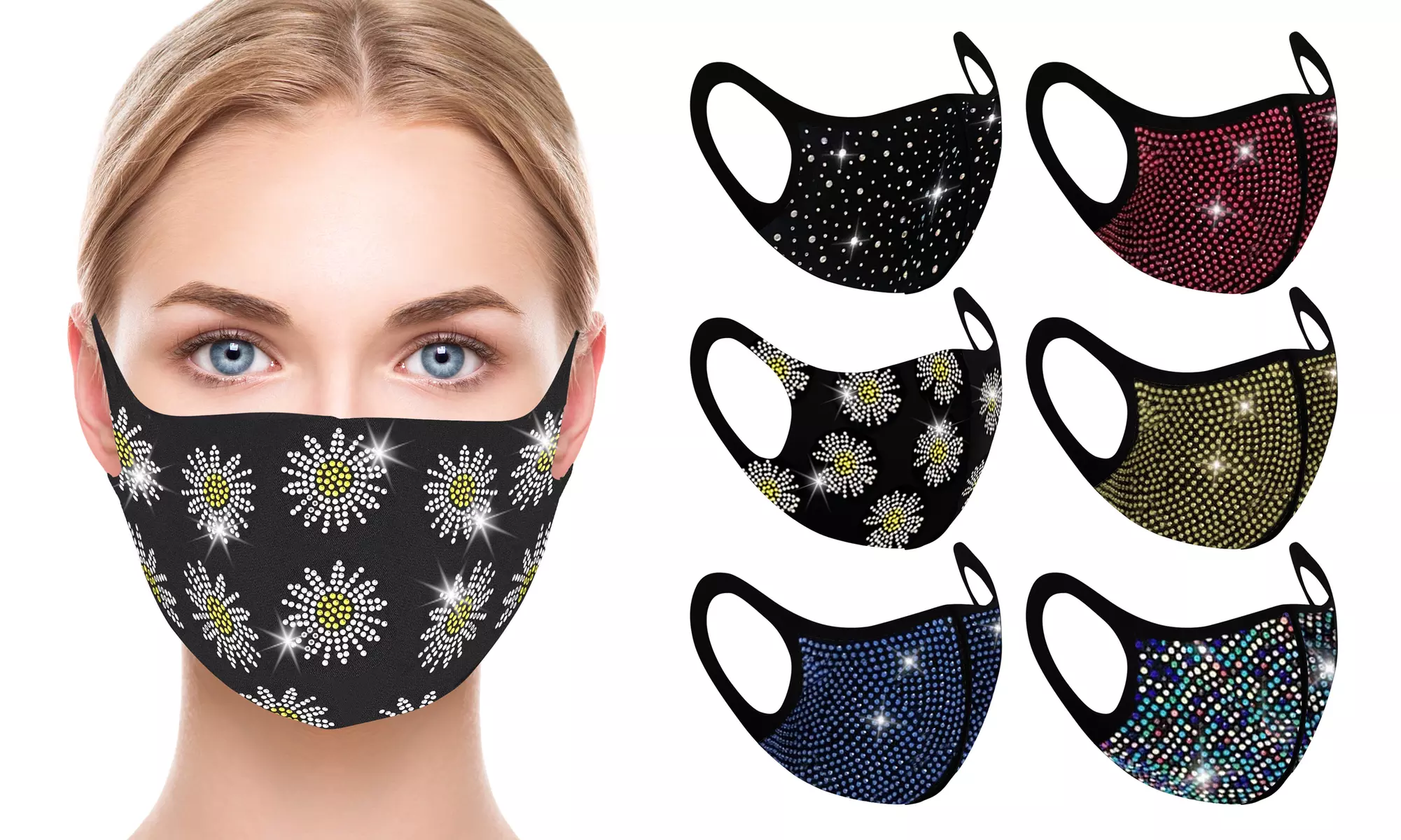 6 Pack : Rhinestone Bling Face Mask - Primary Image