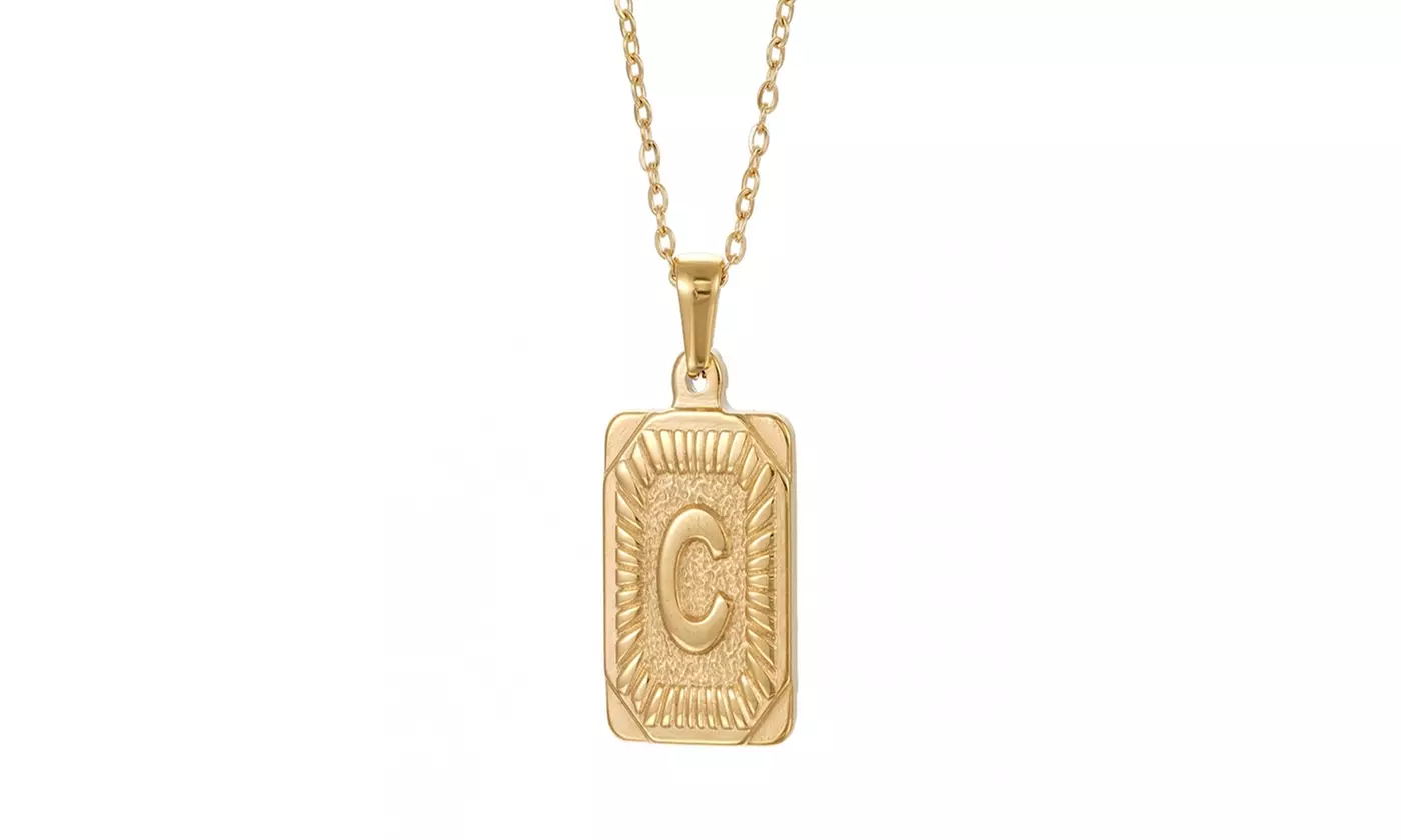 Gold Plated Stainless Steel Initial Pendant with Box Link Chain Necklace