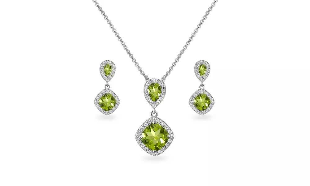 Peridot & White Topaz Dangle Earrings & Necklace Set in Sterling Silver