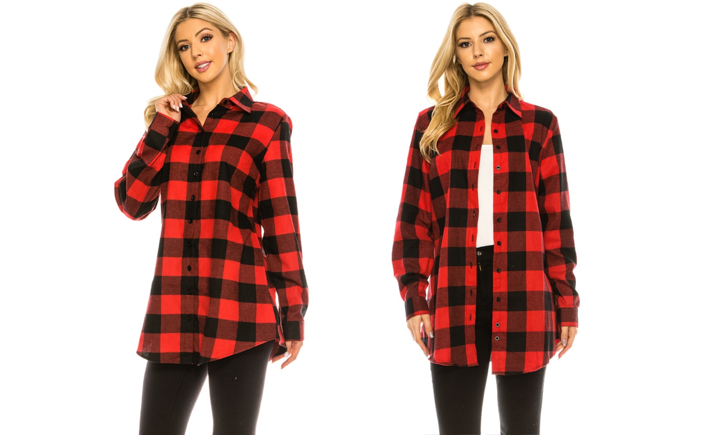 Haute Edition Women's Plaid Flannel Button Down Tunic Shirt S-3X