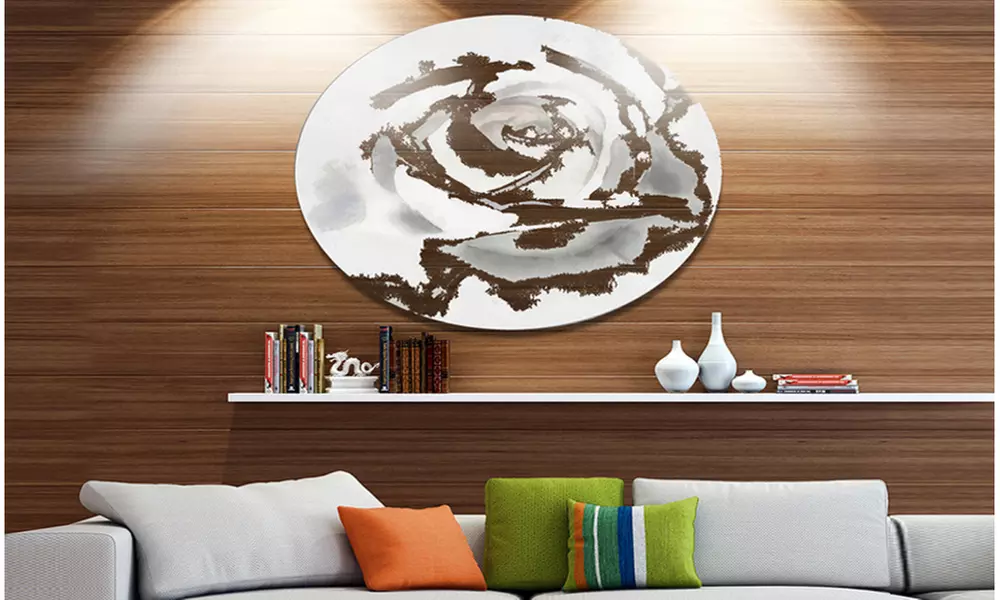 White Rose Watercolor on White' Disc Flower Artwork on Large Metal Circle - Primary Image