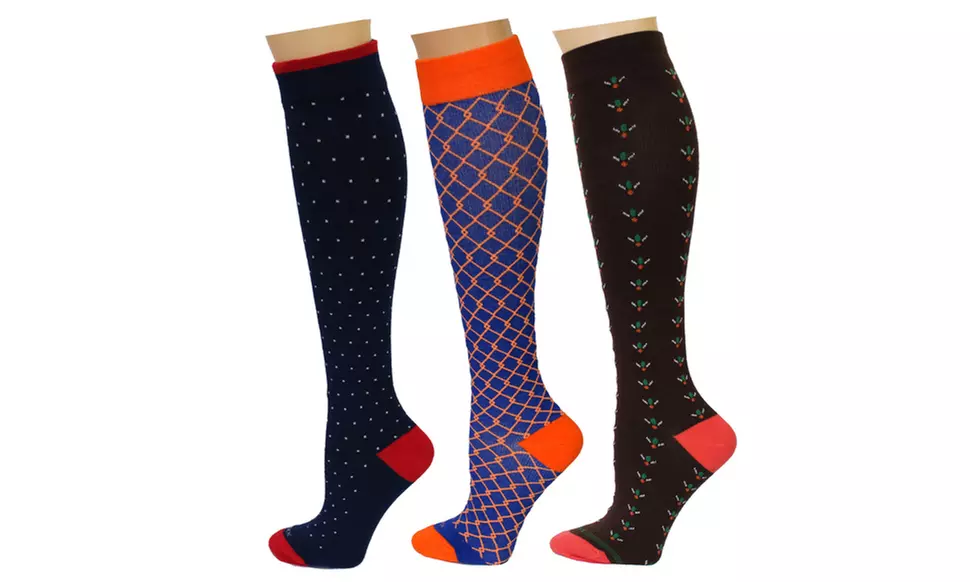 REXX Women's Patterned Knee-High Compression Socks (3 or 5 Pairs)
