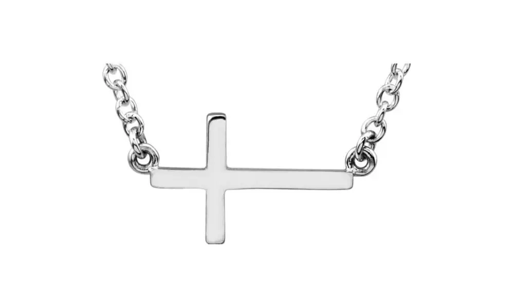 White Gold Plated Sideways Cross 16-18 Necklace - Primary Image