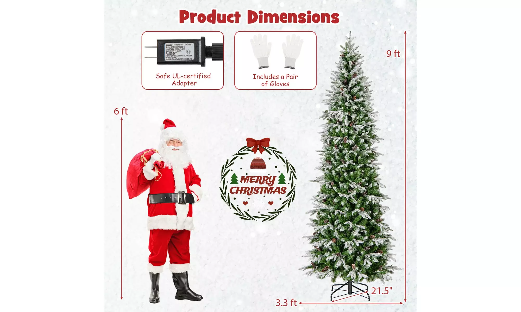 Costway 6/7.5/9 FT Christmas Tree with PE PVC Branch Tips Warm White LED Lights