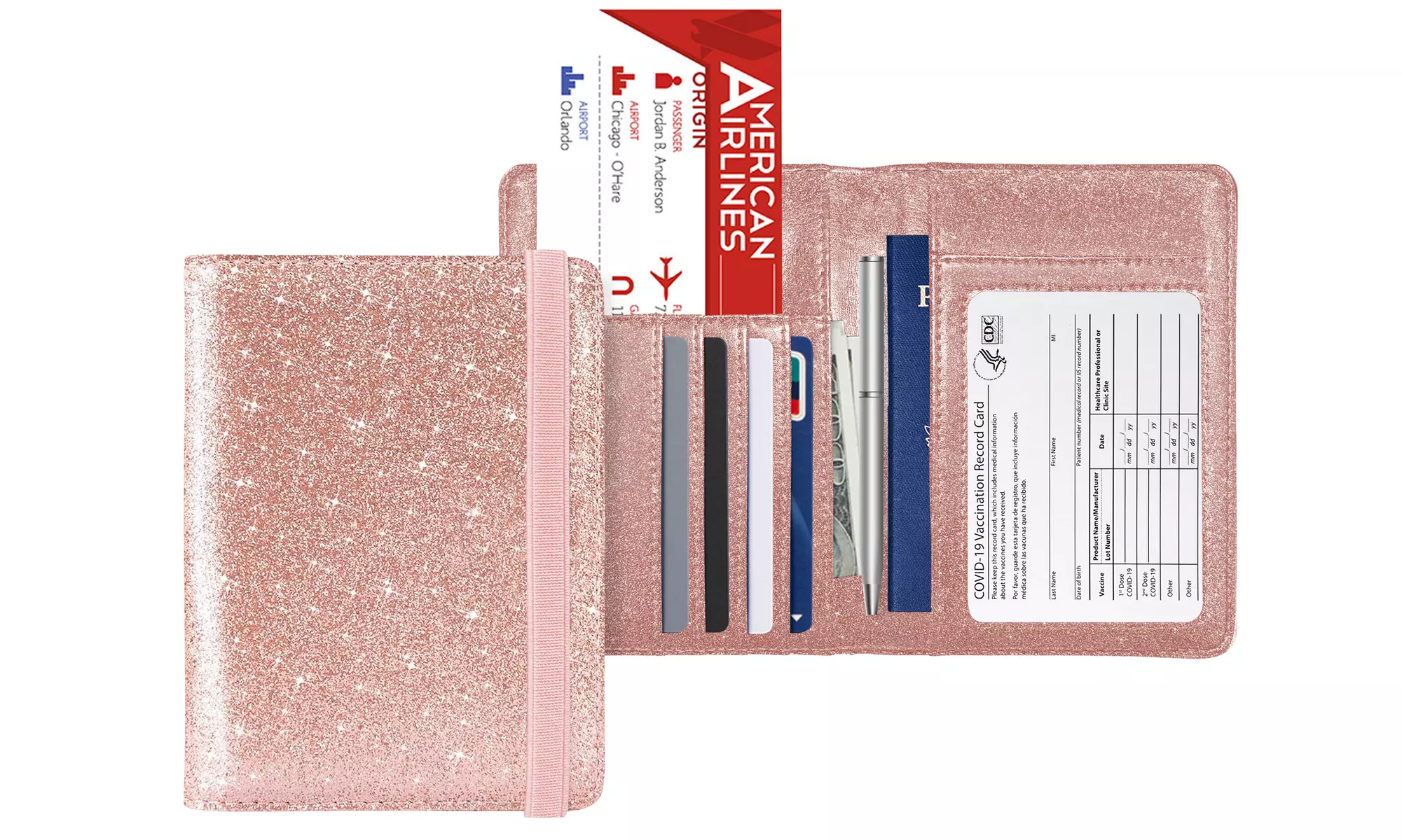 RFID Blocking Glittery Passport Holders with Elastic Band Closure - Second Medium