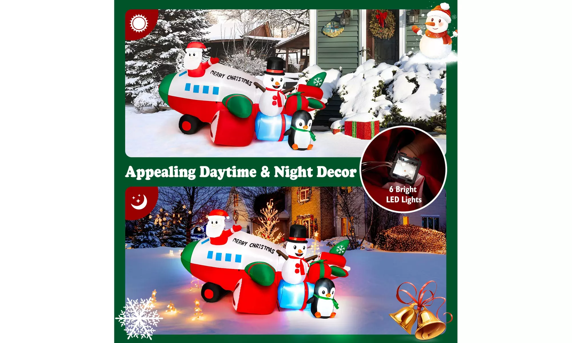 Costway Inflatable Christmas Santa Claus Helicopter Snowman Penguin Lights