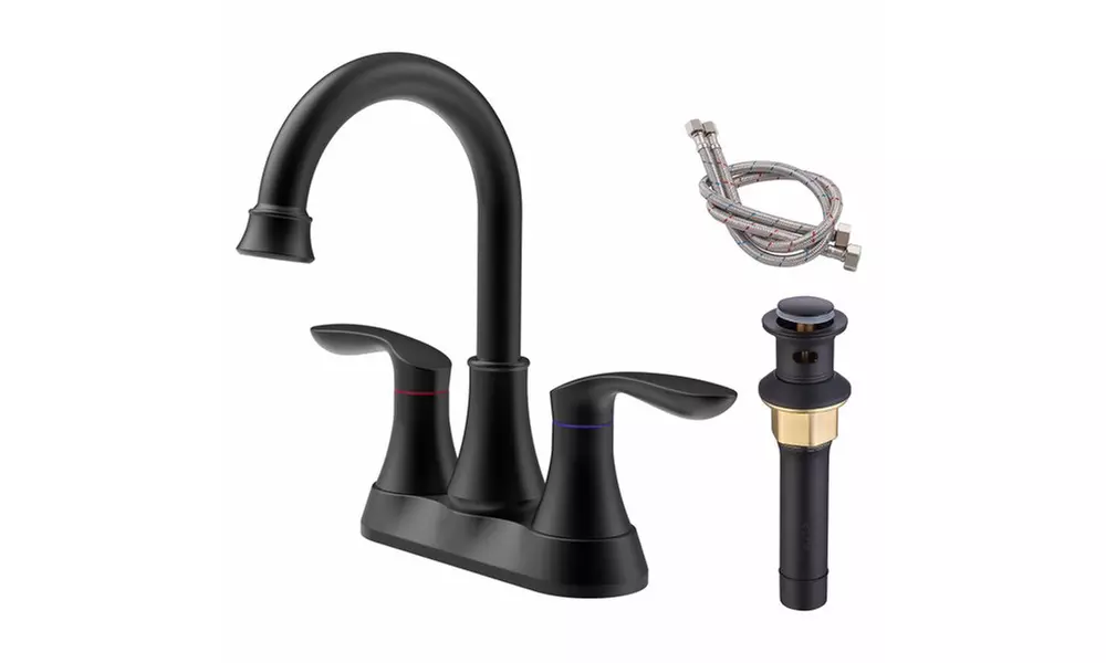 Bathroom Faucet with Pop-up Drain & Supply Hoses Matt Black - Primary Image