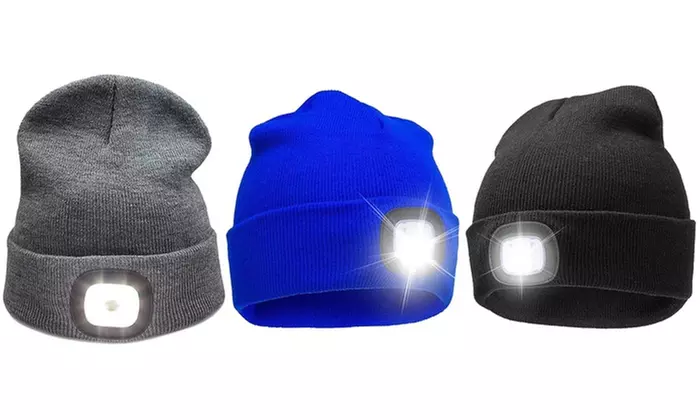 Beanie Hat With Built-In Rechargeable LED Head Lights - Primary Image