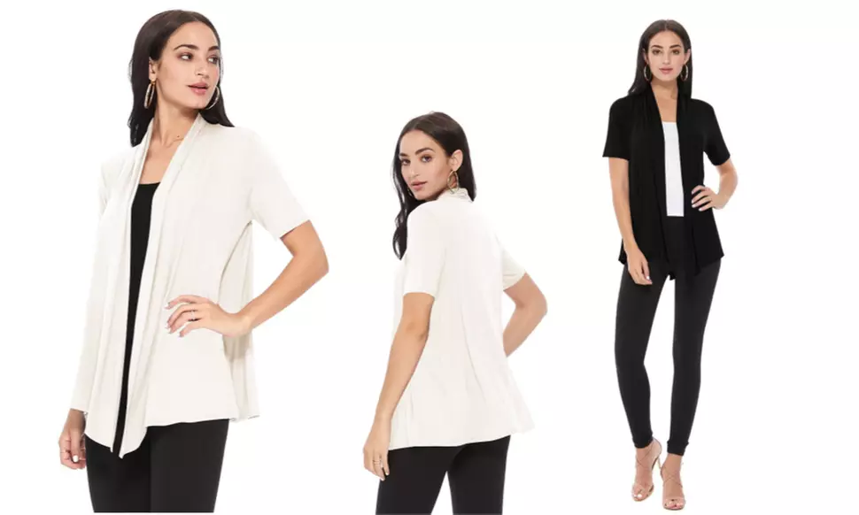 Women's Casual Solid Short Sleeve Loose Fit Open Cardigan - Primary Image