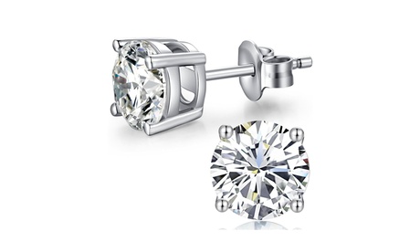 14K White Gold Plated 1.6 Ct 6 Mm Round Sapphire Stud Earrings White Round 1.6 Ct Sapphire Sapphire September