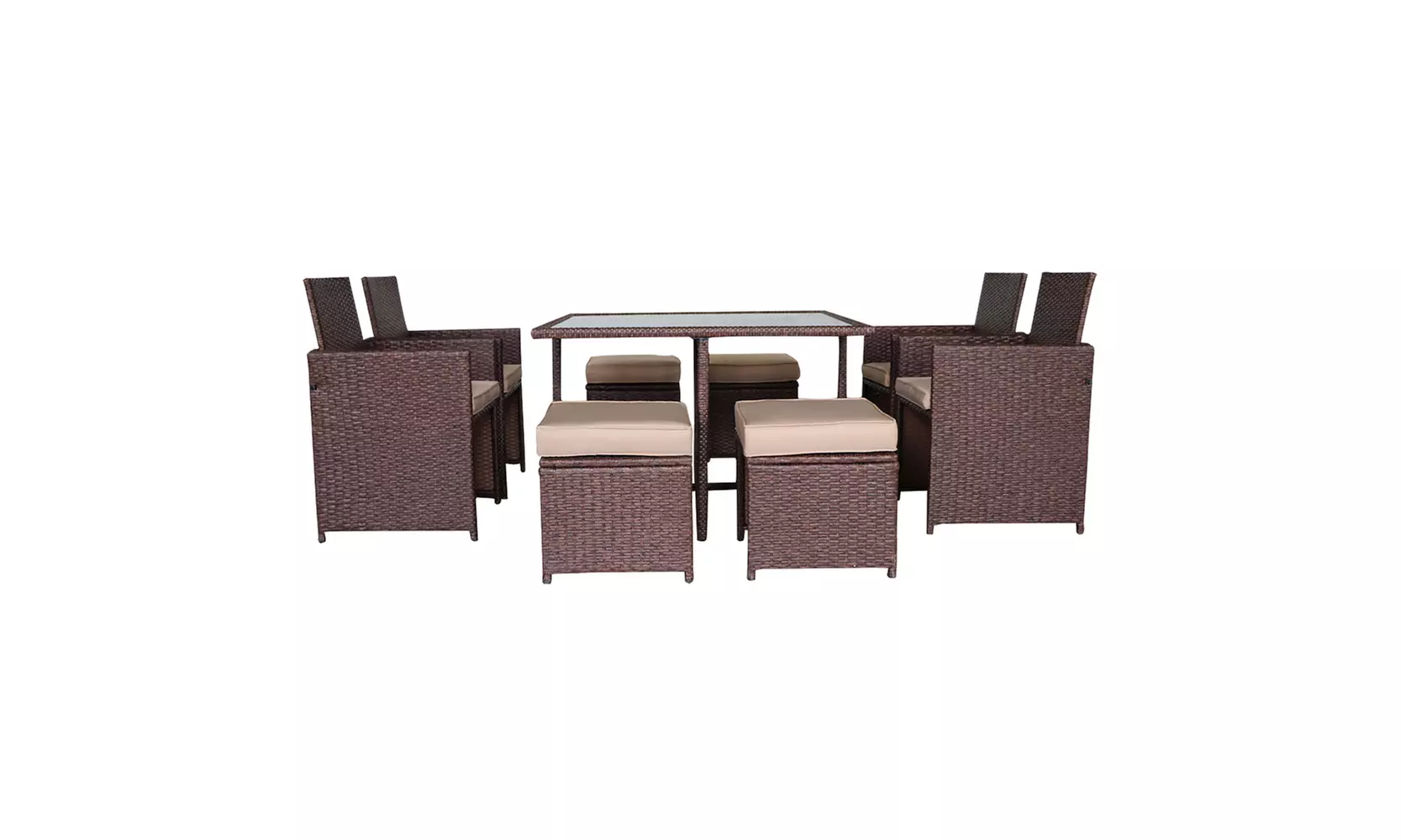 Outdoor Wood Grain PE Wicker Rattan Patio Sofa Chair Furniture Glass Table - Primary Image