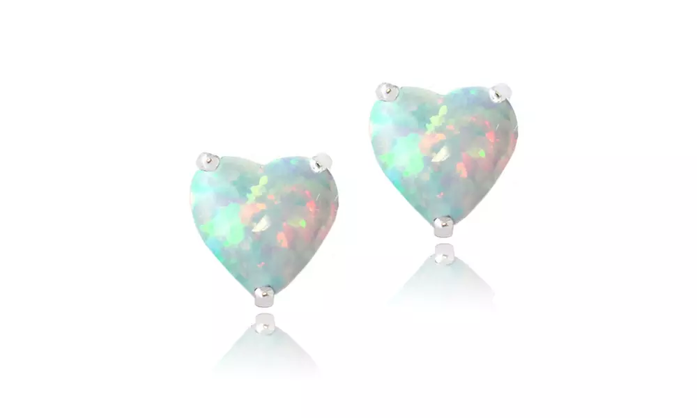Synthetic White Opal 7mm Heart Solitaire Stud Earrings in Sterling Silver - Primary Image