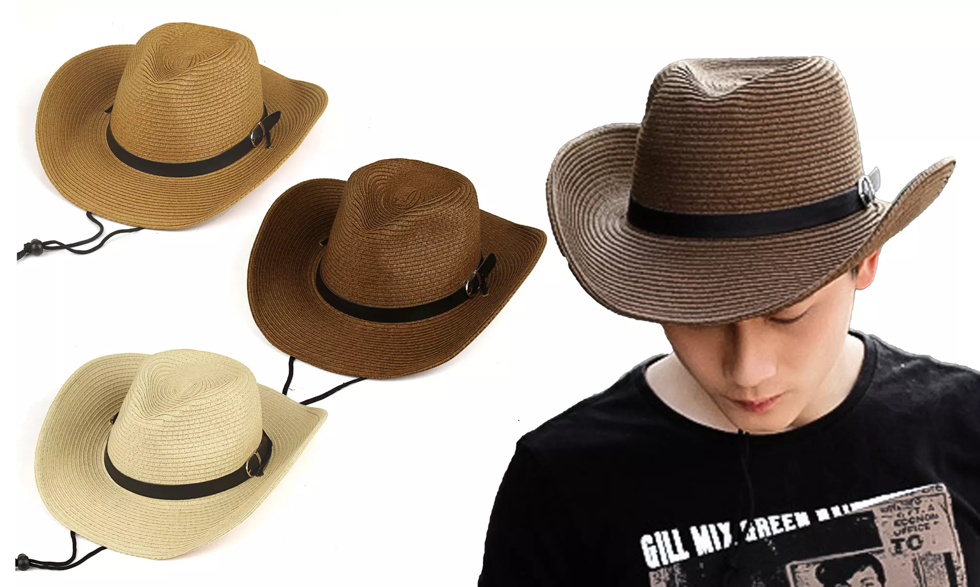 Queue Essentials Western Style Pinch Front Straw Canvas Cowboy Cowgirl Straw Hat - Primary Image