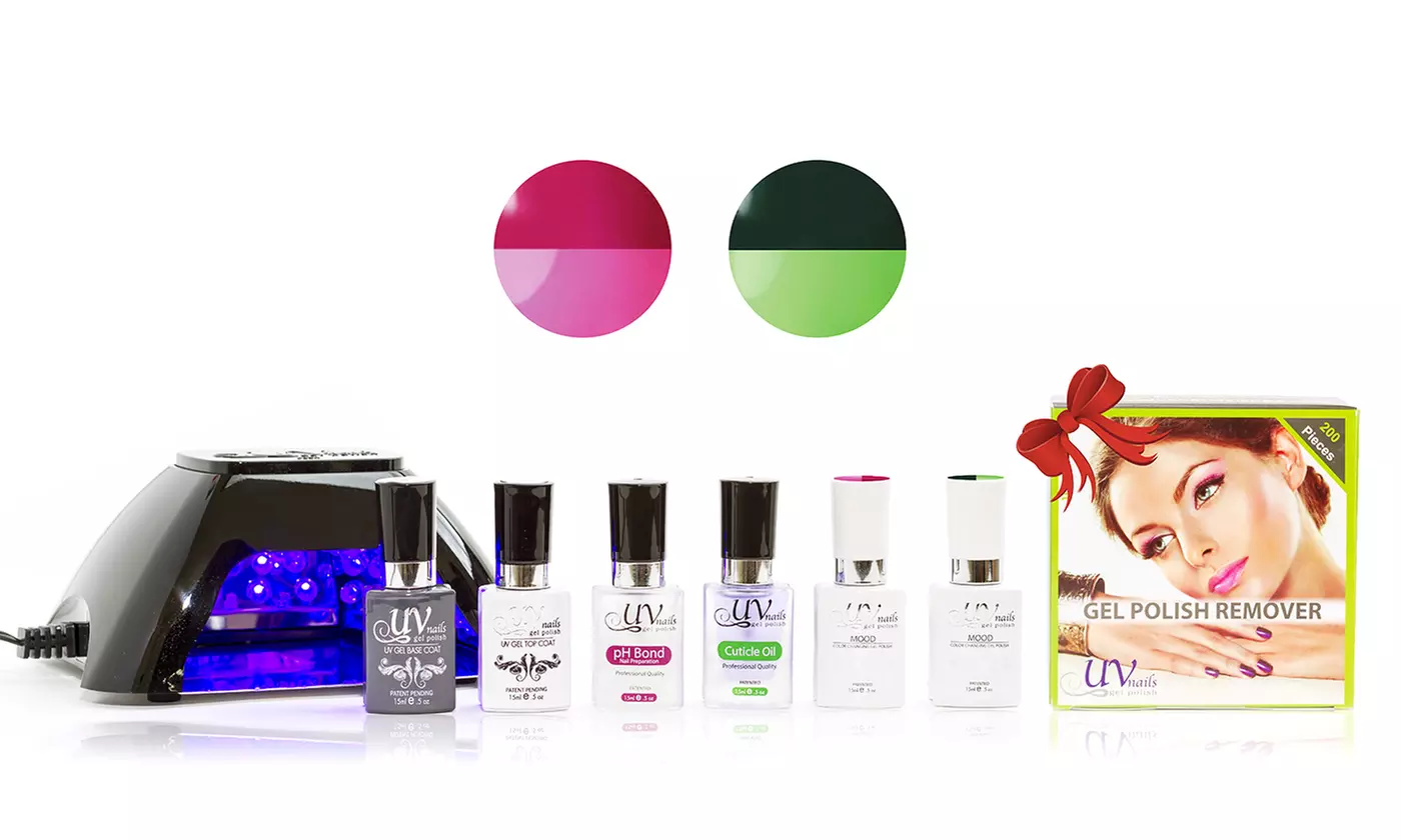 UV-Nails Mood-Changing Gel Nail Polish Starter Kit With Remover Wraps - Primary Image