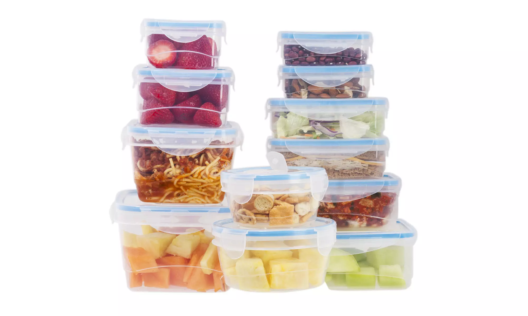 24 Pcs Plastic Food Storage Containers Set With Blue Air Tight Locking Lids - Primary Image