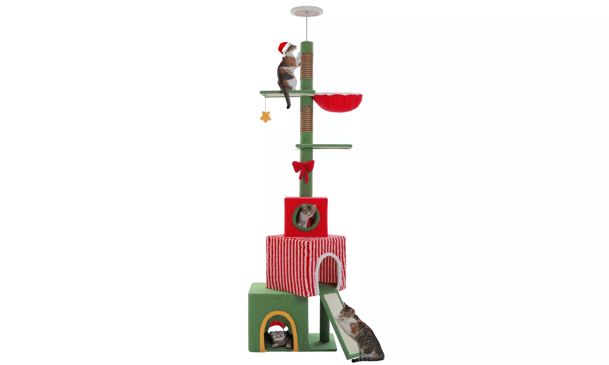 9 Feet Three Tier Floor-to-Ceiling Cat Tree Cat Climbing Tree