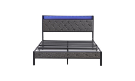 Full Upholstered Platform Bed Mattress Foundation Wood Slat Support