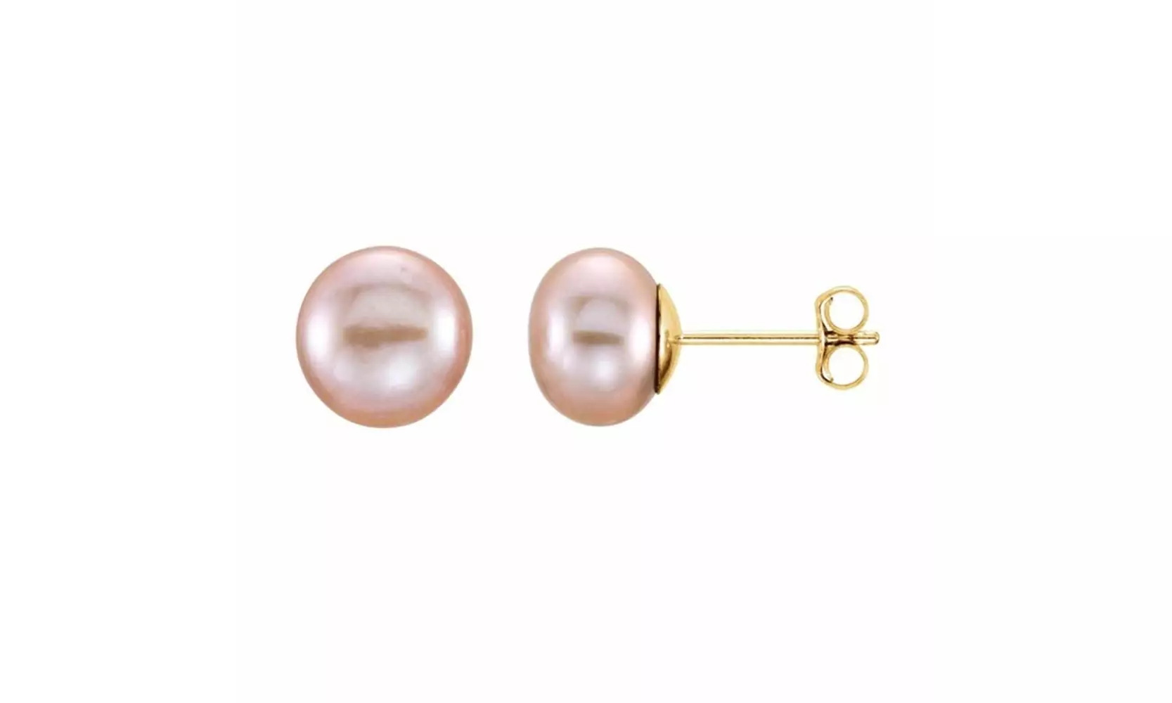 14K Yellow Gold Plated 7-8 mm Pink Freshwater Cultured Pearl Stud Earrings - Primary Image